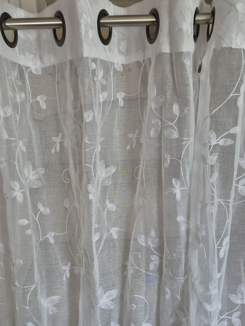 Two Snow White Sheer Floral Embroidered Curtain Panels 38x63 (76x63)